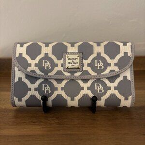 Dooney & Bourke Sanibel Slate Gray & White Signature Slim Coated Canvas Wallet